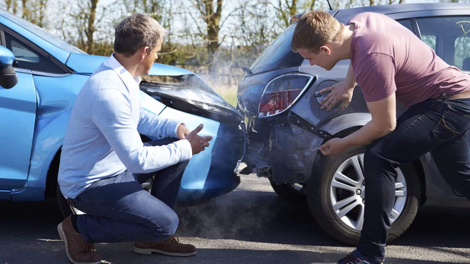 Two Drivers Arguing After rear-end Traffic Accident.