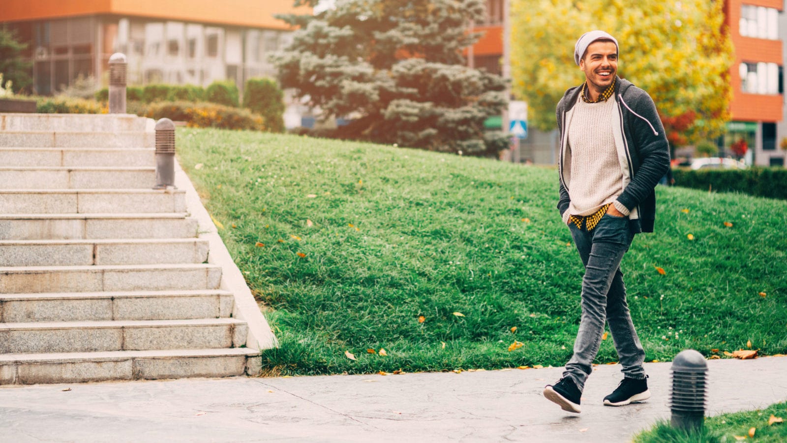 A man walking outside in the city.