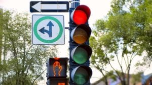 Stoplight On A City Street Stock Photo